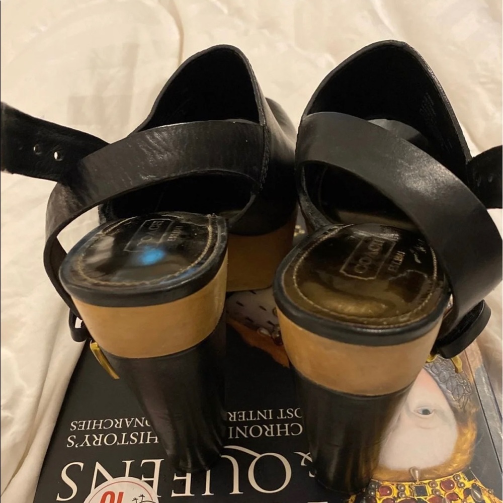 Coach wedge black leather sandals size 8 - Picture 3 of 5